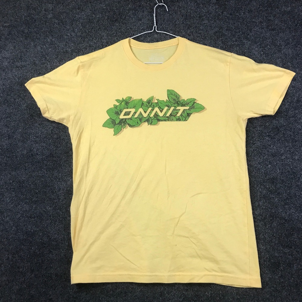 Onnit Graphic T-Shirt Mens Medium Yellow Excellent Basil Leaf Logo Fitness Tee